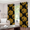 Black And Gold Dragon Pattern Print Grommet Curtains