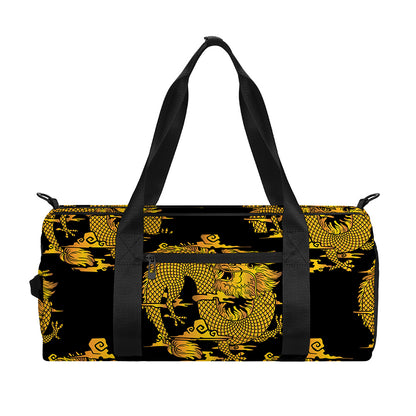 Black And Gold Dragon Pattern Print Gym Bag