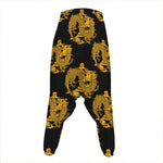 Black And Gold Dragon Pattern Print Hammer Pants