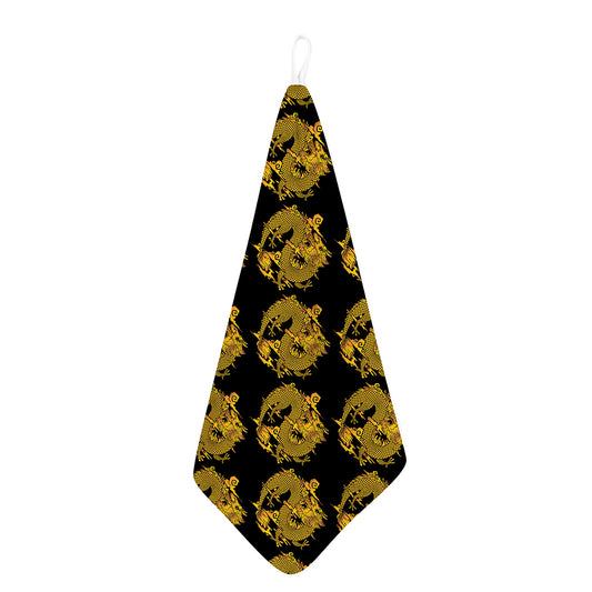 Black And Gold Dragon Pattern Print Hand Towel