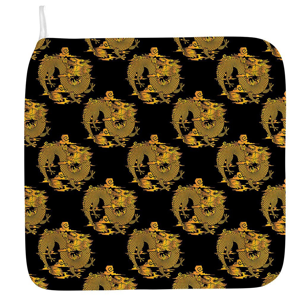 Black And Gold Dragon Pattern Print Hand Towel