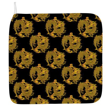 Black And Gold Dragon Pattern Print Hand Towel
