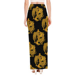 Black And Gold Dragon Pattern Print High Slit Maxi Skirt