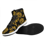 Black And Gold Dragon Pattern Print High Top Leather Sneakers