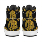 Black And Gold Dragon Pattern Print High Top Leather Sneakers