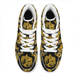 Black And Gold Dragon Pattern Print High Top Leather Sneakers