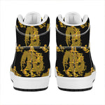 Black And Gold Dragon Pattern Print High Top Leather Sneakers