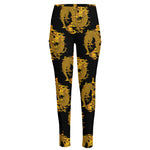 Black And Gold Dragon Pattern Print High-Waisted Pocket Leggings