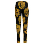 Black And Gold Dragon Pattern Print High-Waisted Pocket Leggings