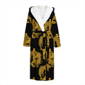 Black And Gold Dragon Pattern Print Hooded Bathrobe