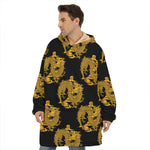 Black And Gold Dragon Pattern Print Hoodie Blanket