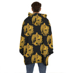 Black And Gold Dragon Pattern Print Hoodie Blanket