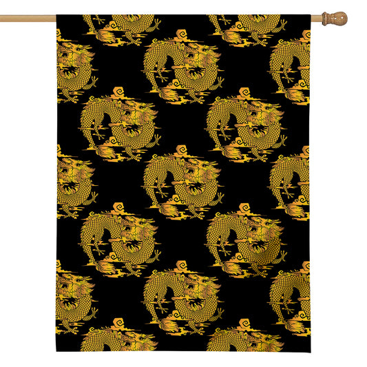 Black And Gold Dragon Pattern Print House Flag