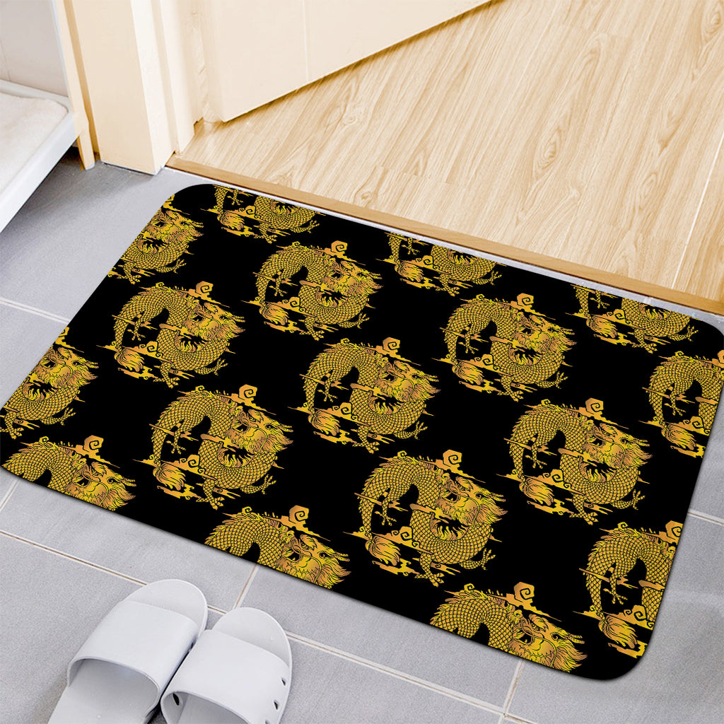Black And Gold Dragon Pattern Print Indoor Door Mat