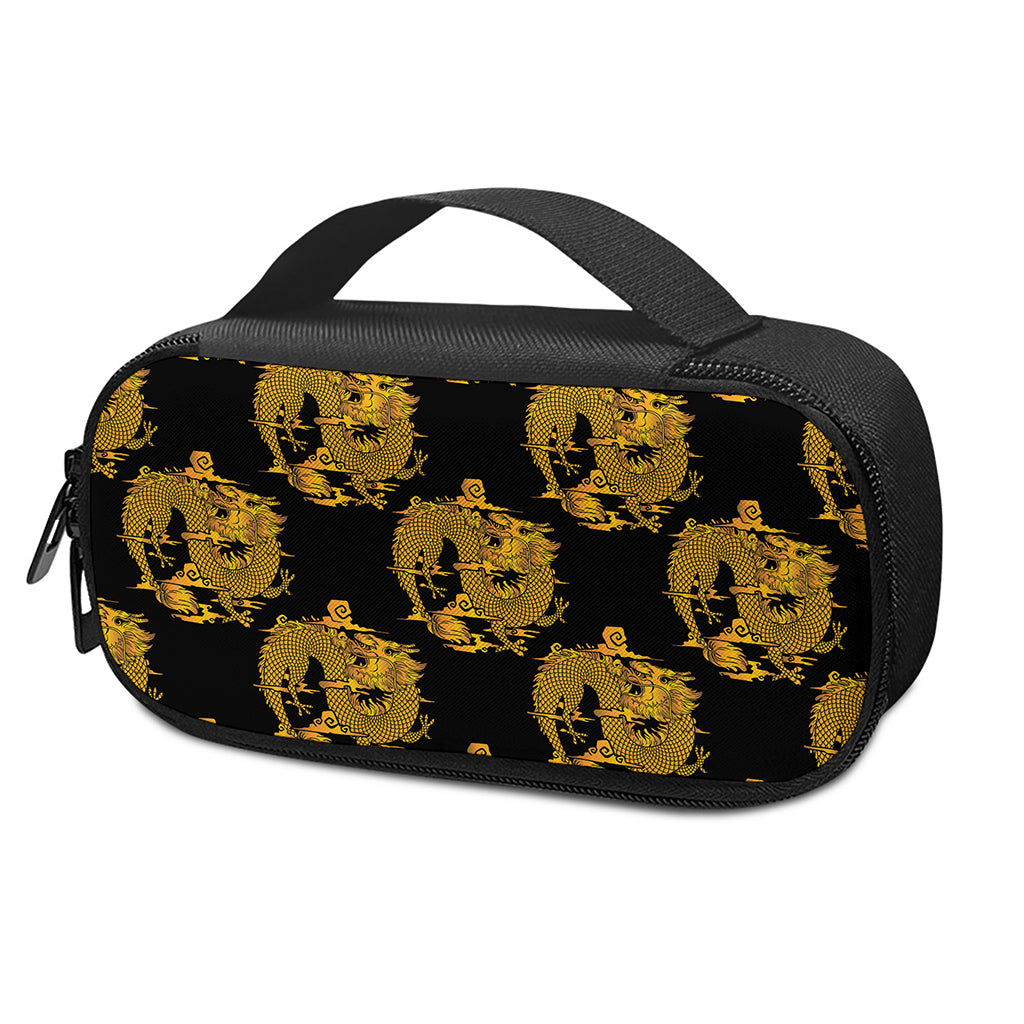 Black And Gold Dragon Pattern Print Insulin Cooler Travel Case