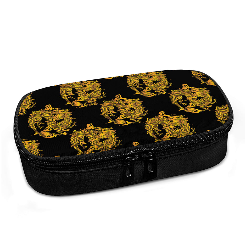 Black And Gold Dragon Pattern Print Insulin Cooler Travel Case