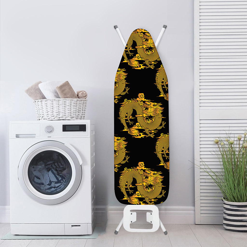 Black And Gold Dragon Pattern Print Ironing Board Cover