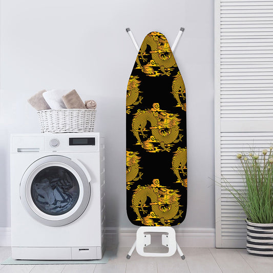 Black And Gold Dragon Pattern Print Ironing Board Cover