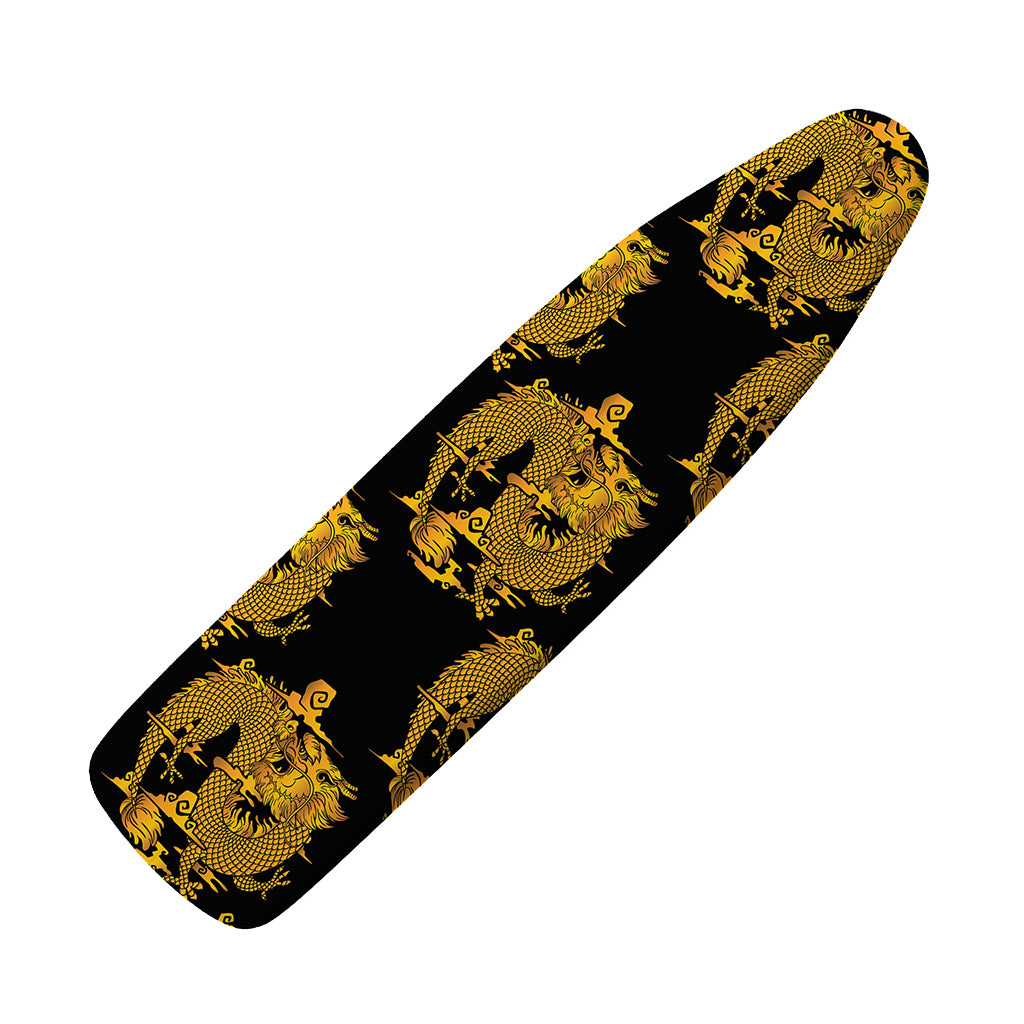 Black And Gold Dragon Pattern Print Ironing Board Cover