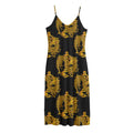 Black And Gold Dragon Pattern Print Jersey Midi Cami Dress