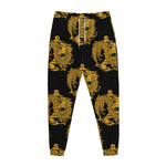 Black And Gold Dragon Pattern Print Jogger Pants
