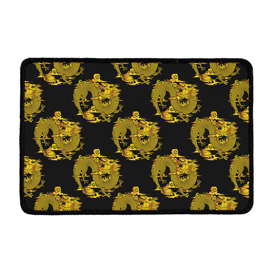 Black And Gold Dragon Pattern Print Kitchen Mat