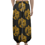 Black And Gold Dragon Pattern Print Lantern Pants