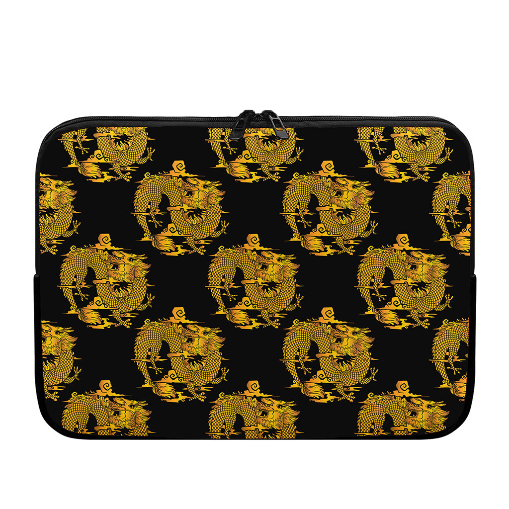 Black And Gold Dragon Pattern Print Laptop Sleeve