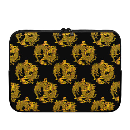 Black And Gold Dragon Pattern Print Laptop Sleeve