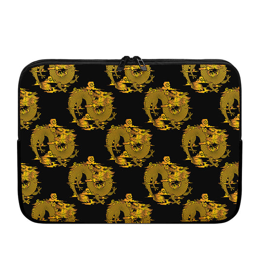 Black And Gold Dragon Pattern Print Laptop Sleeve