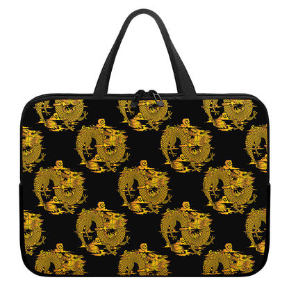 Black And Gold Dragon Pattern Print Laptop Sleeve With Handle
