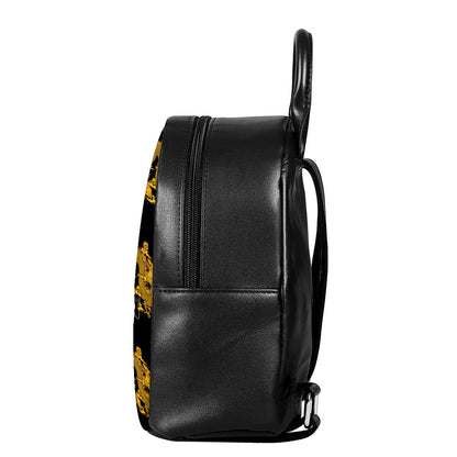 Black And Gold Dragon Pattern Print Leather Backpack