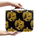Black And Gold Dragon Pattern Print Leather Bible Cover