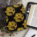 Black And Gold Dragon Pattern Print Leather Bible Cover