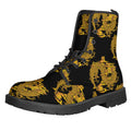 Black And Gold Dragon Pattern Print Lace-Up Boots