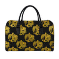 Black And Gold Dragon Pattern Print Leather Duffel Bag