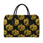 Black And Gold Dragon Pattern Print Leather Duffle Bag