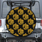 Black And Gold Dragon Pattern Print Leather Spare Tire Cover