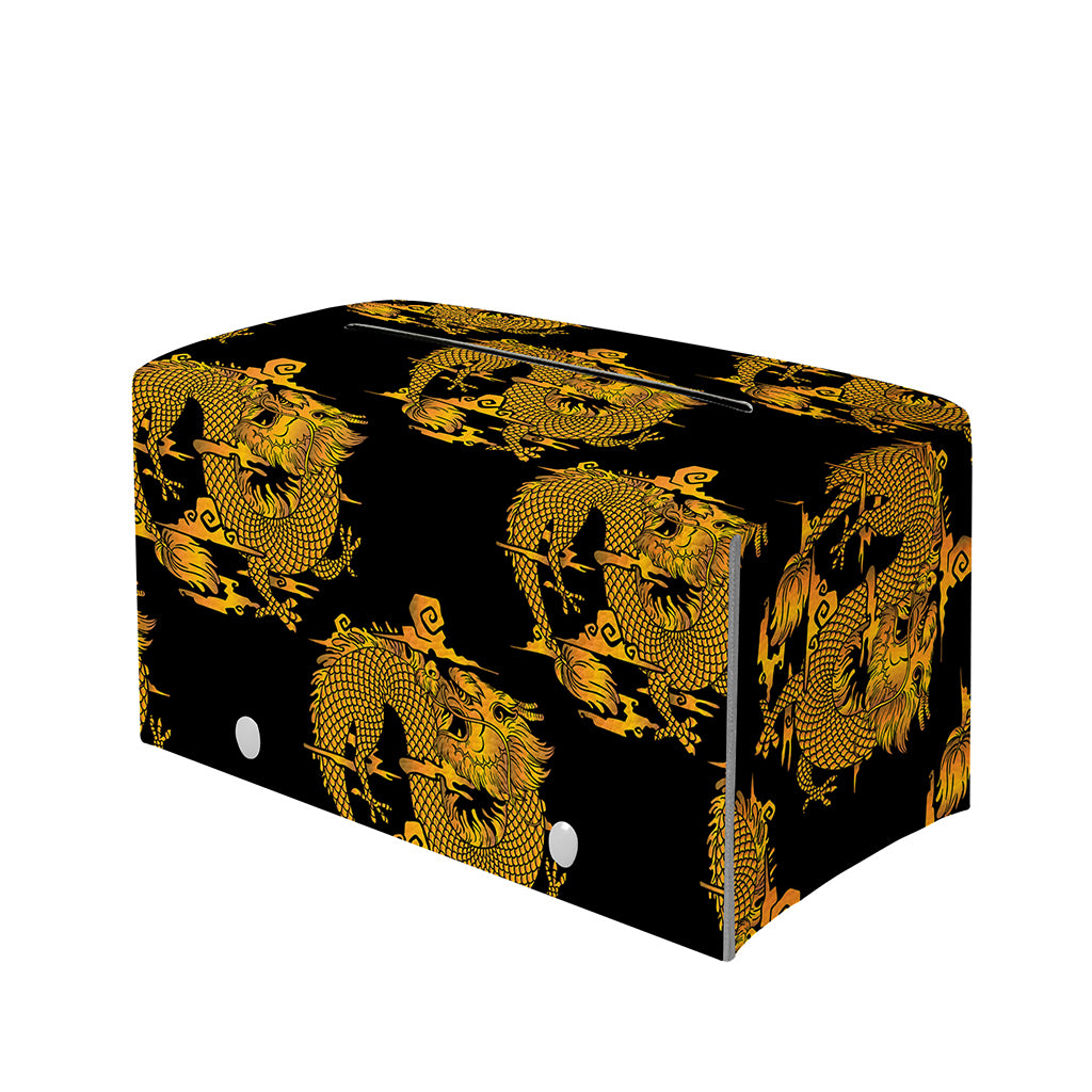 Black And Gold Dragon Pattern Print Leather Tissue Box Cover