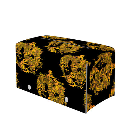 Black And Gold Dragon Pattern Print Leather Tissue Box Cover