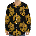 Black And Gold Dragon Pattern Print Long Sleeve Baseball Jersey