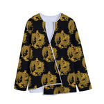 Black And Gold Dragon Pattern Print Long Sleeve Short Coat