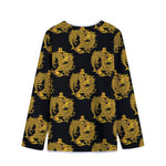 Black And Gold Dragon Pattern Print Long Sleeve Short Coat