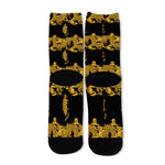 Black And Gold Dragon Pattern Print Long Socks