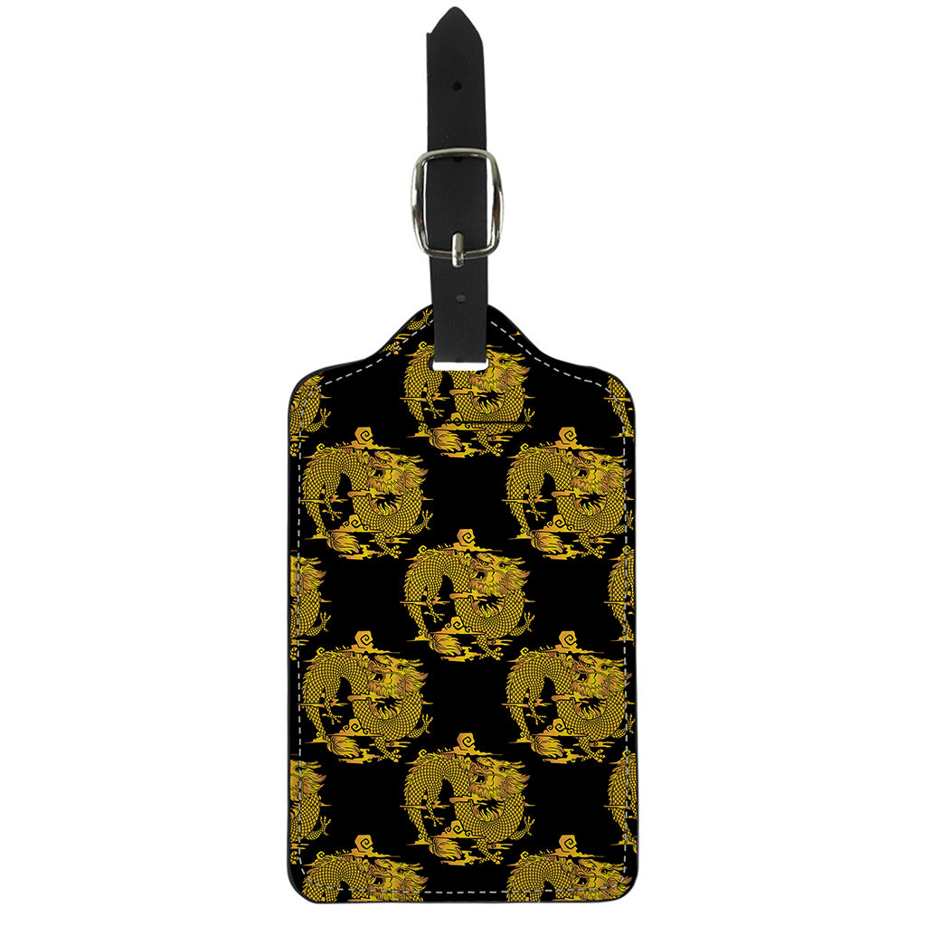 Black And Gold Dragon Pattern Print Luggage Tag