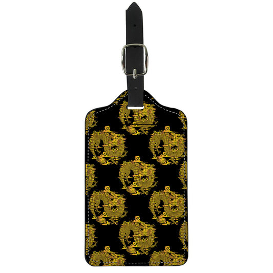 Black And Gold Dragon Pattern Print Luggage Tag
