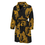 Black And Gold Dragon Pattern Print Men's Bathrobe