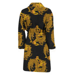 Black And Gold Dragon Pattern Print Men's Bathrobe