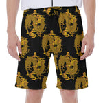 Black And Gold Dragon Pattern Print Men's Beach Shorts