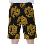 Black And Gold Dragon Pattern Print Men's Beach Shorts